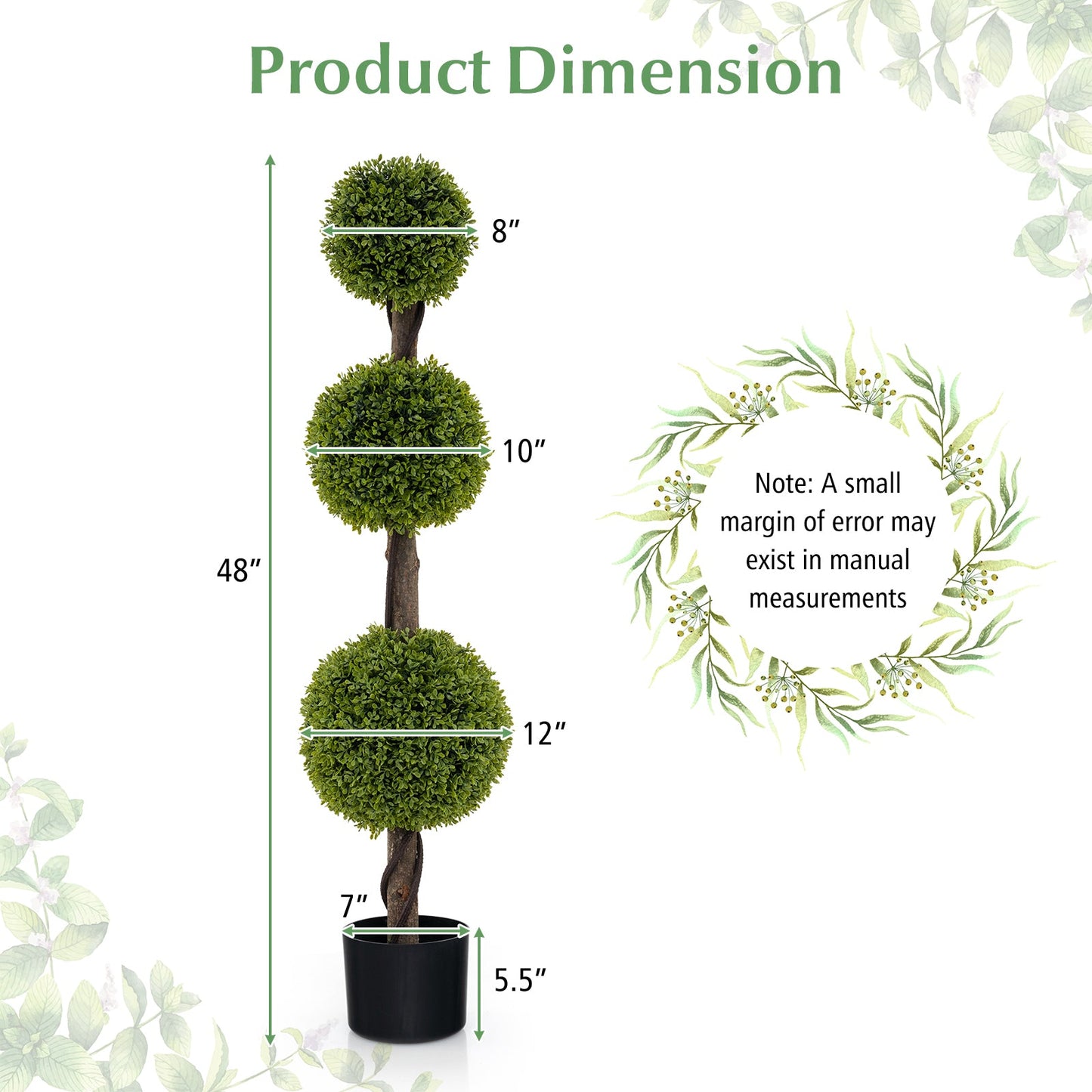 Árbol de Bola Artificial de 4 pies con Hojas de PE Abundantes y Tronco