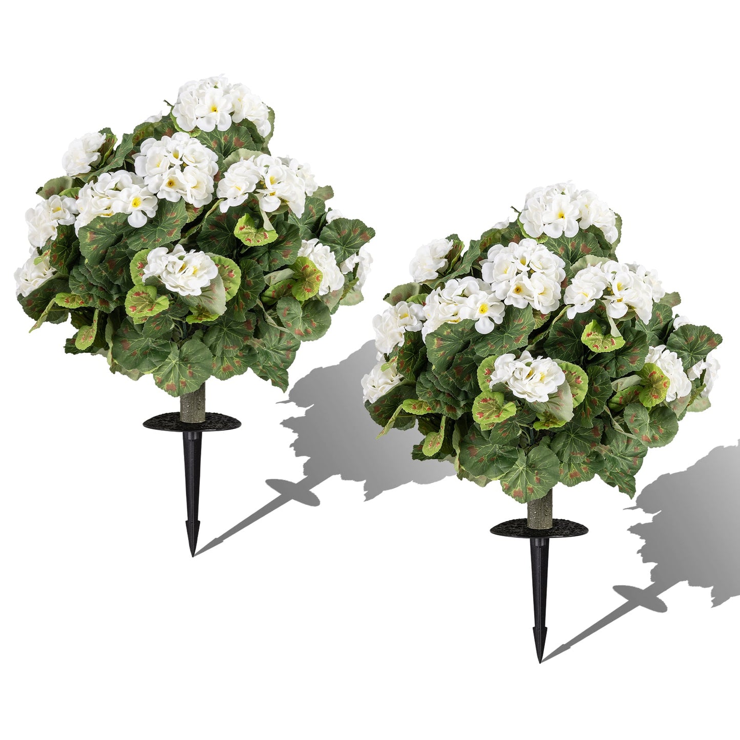 Artificial Begonia Ball Trees Set of 2 13 inch Fake Evergreen Shrubs with Ground Spikes-White