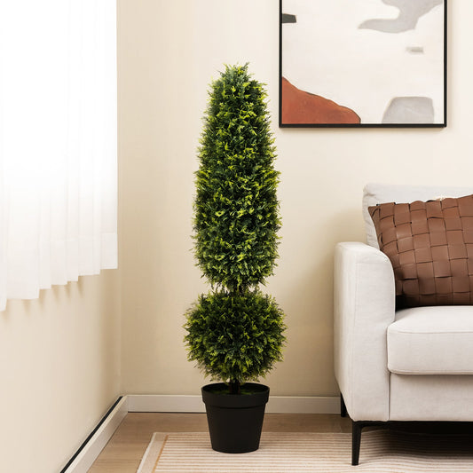 4 Feet Artificial Boxwood Topiary Tree with Natural Vines and PE Leaves-Green - Tampa Home & Garden Store