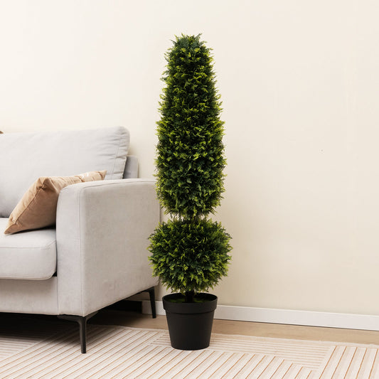 4 Feet Artificial Boxwood Topiary Tree with Natural Vines and PE Leaves-Green - Tampa Home & Garden Store