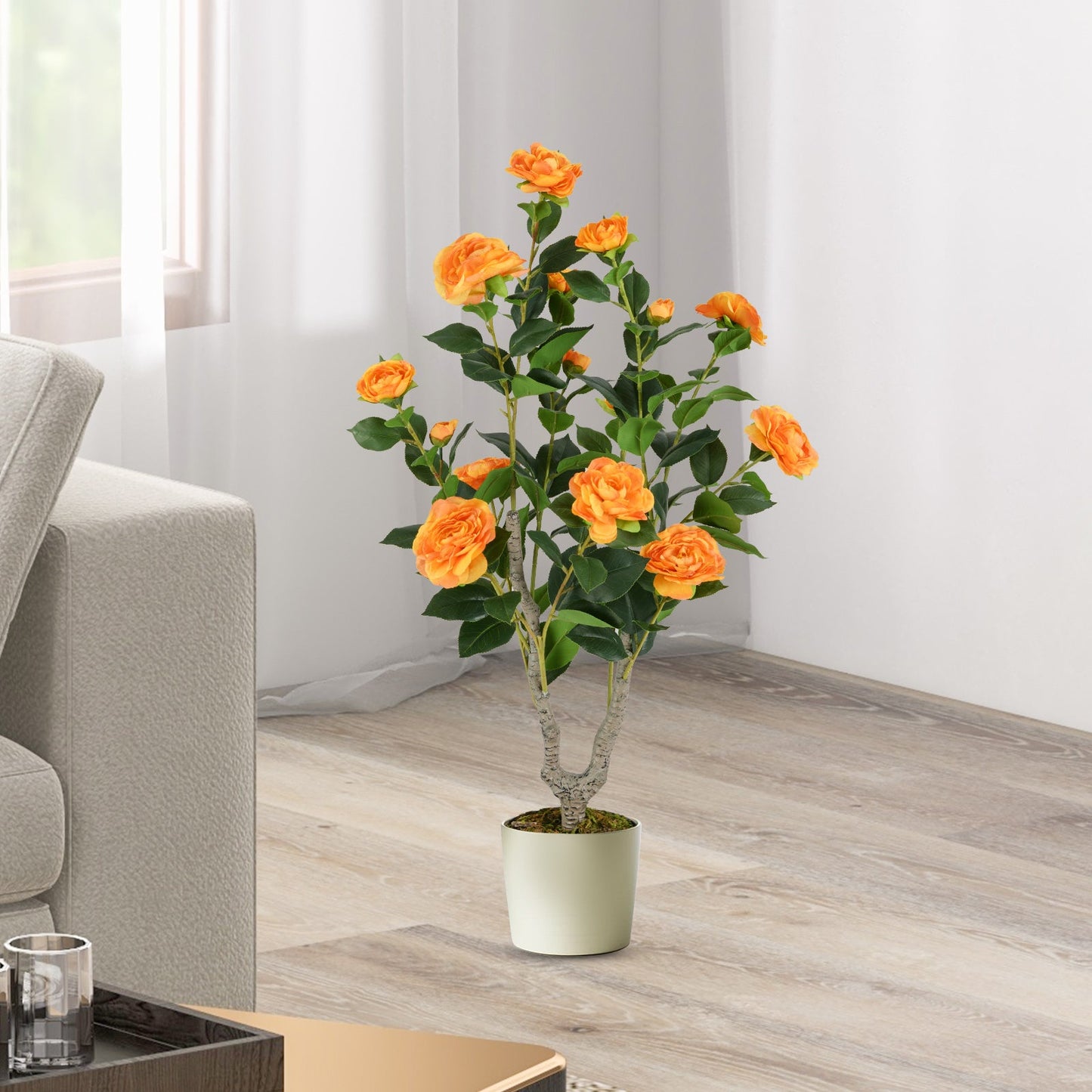 Árbol de Camelia Artificial de 36 Pulgadas con Flor Floreciente, 1 Unidad - Naranja