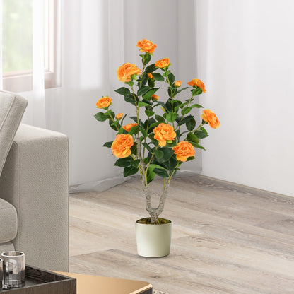 Árbol de Camelia Artificial de 36 Pulgadas con Flor Floreciente, 1 Unidad - Naranja