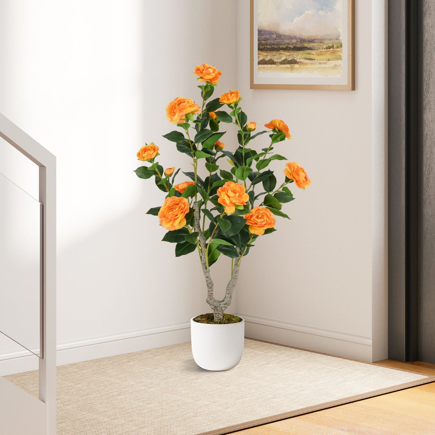 Árbol de Camelia Artificial de 36 Pulgadas con Flor Floreciente, 1 Unidad - Naranja