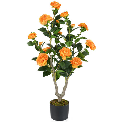 Árbol de Camelia Artificial de 36 Pulgadas con Flor Floreciente, 1 Unidad - Naranja