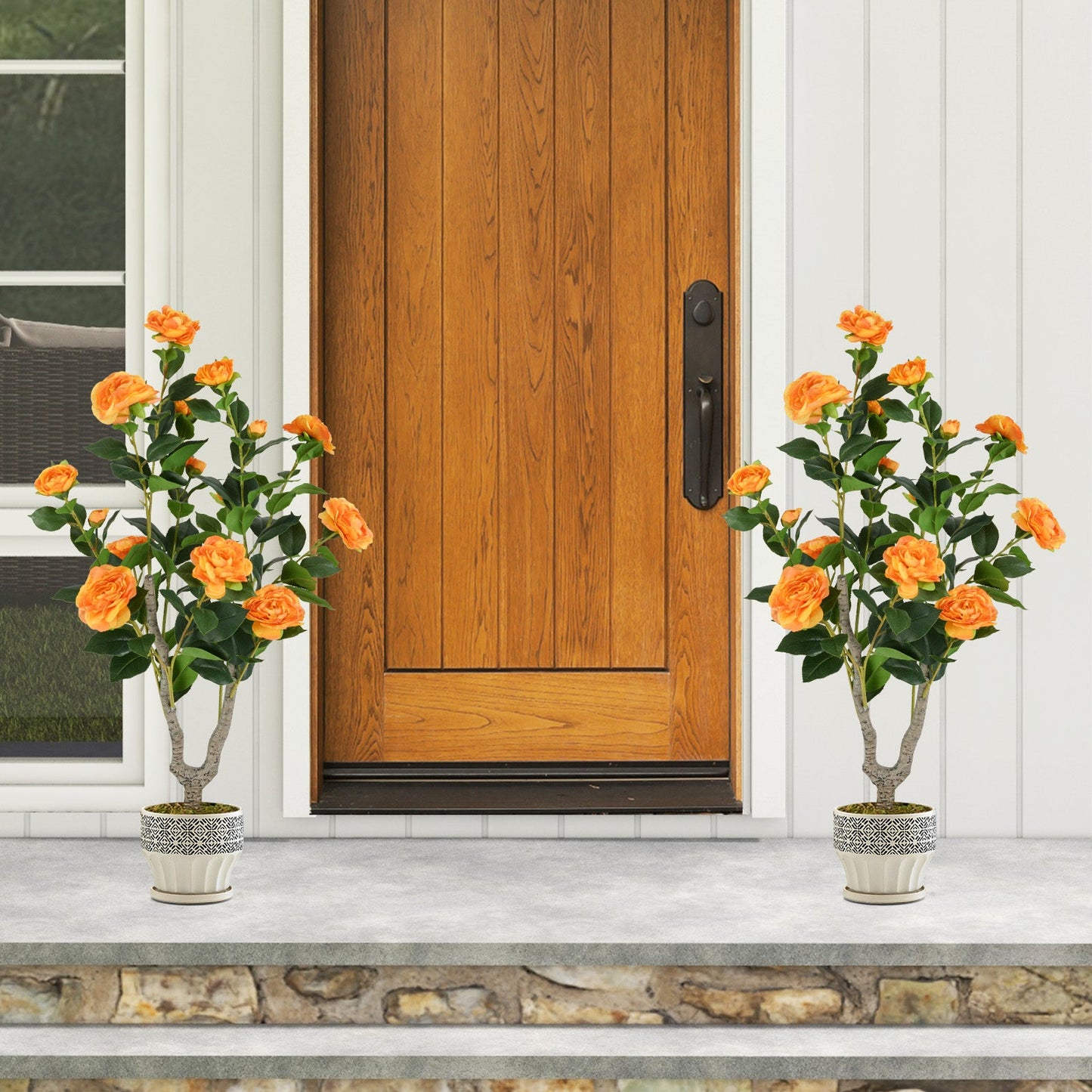 Árbol de Camelia Artificial de 36 Pulgadas con Flor Floreciente, 1 Unidad - Naranja
