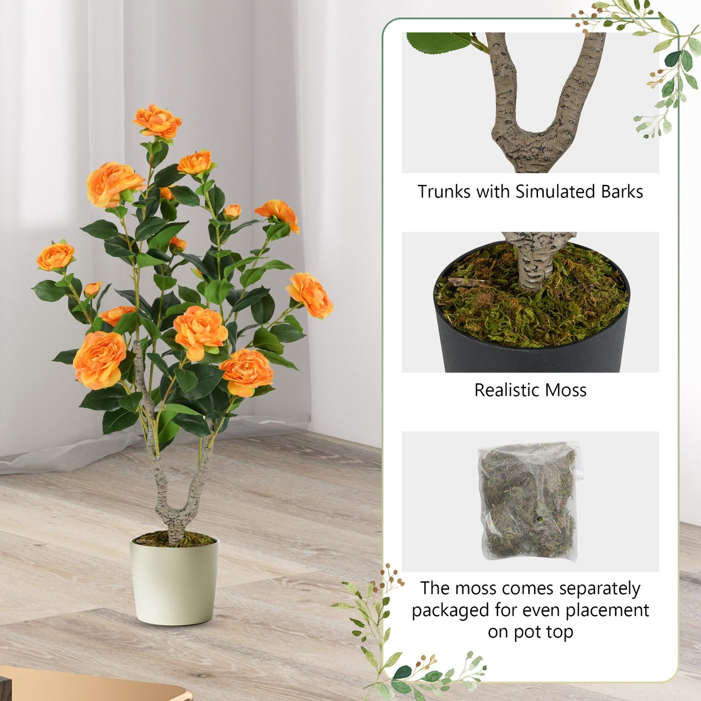 Árbol de Camelia Artificial de 36 Pulgadas con Flor Floreciente, 1 Unidad - Naranja