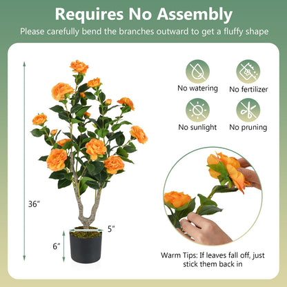 Árbol de Camelia Artificial de 36 Pulgadas con Flor Floreciente, 1 Unidad - Naranja