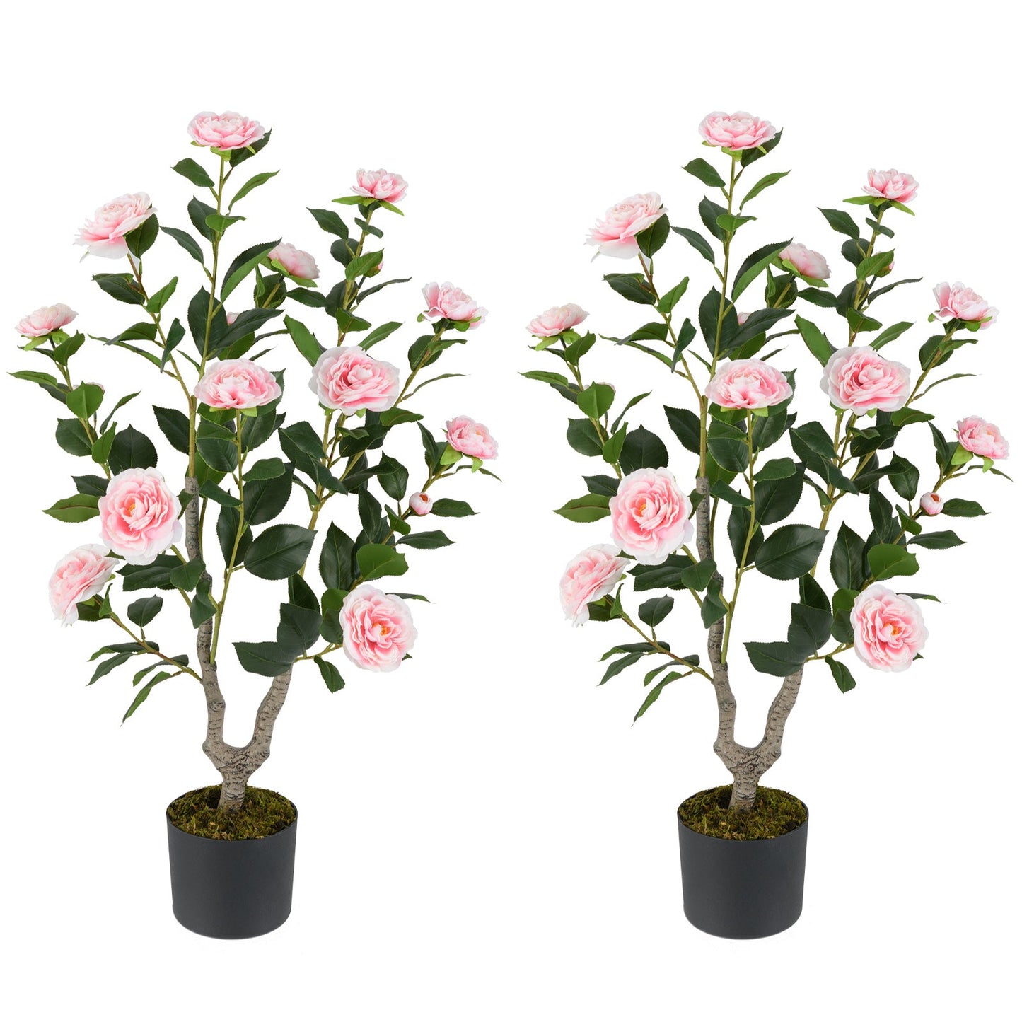 36 Inch Artificial Camellia Tree with Blooming Flower 2 Pack-Orange