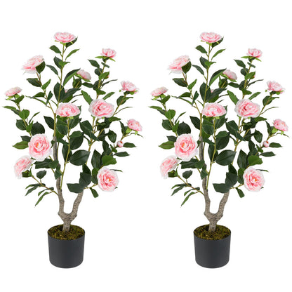 36 Inch Artificial Camellia Tree with Blooming Flower 2 Pack-Orange