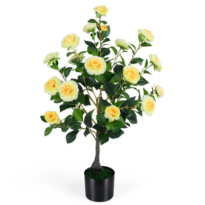 Artificial Camellia Tree in Cement Filled Pot