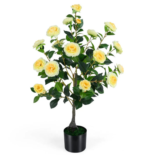 Artificial Camellia Tree in Cement Filled Pot