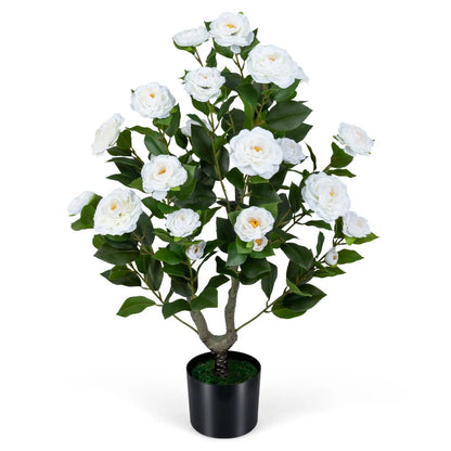 Artificial Camellia Tree in Cement Pot 35.5 Inches