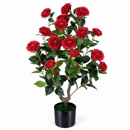 Artificial Camellia Tree in Cement Pot 35.5 Inches