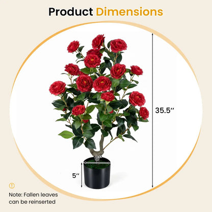 Artificial Camellia Tree in Cement Pot 35.5 Inches