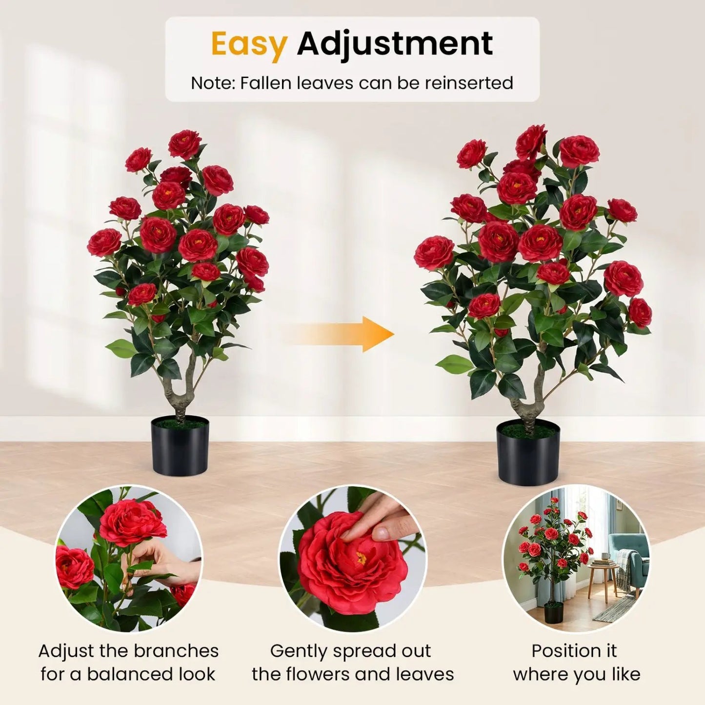 Artificial Camellia Tree in Cement Pot 35.5 Inches