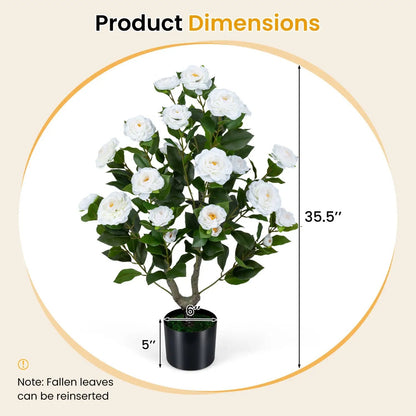 Artificial Camellia Tree in Cement Pot 35.5 Inches