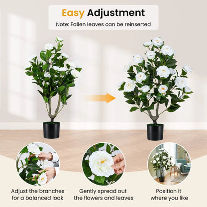 Artificial Camellia Tree in Cement Pot 35.5 Inches