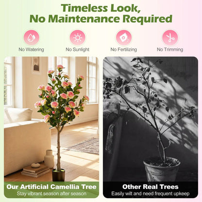 Artificial Camellia Tree with 27 Pink Blossoms