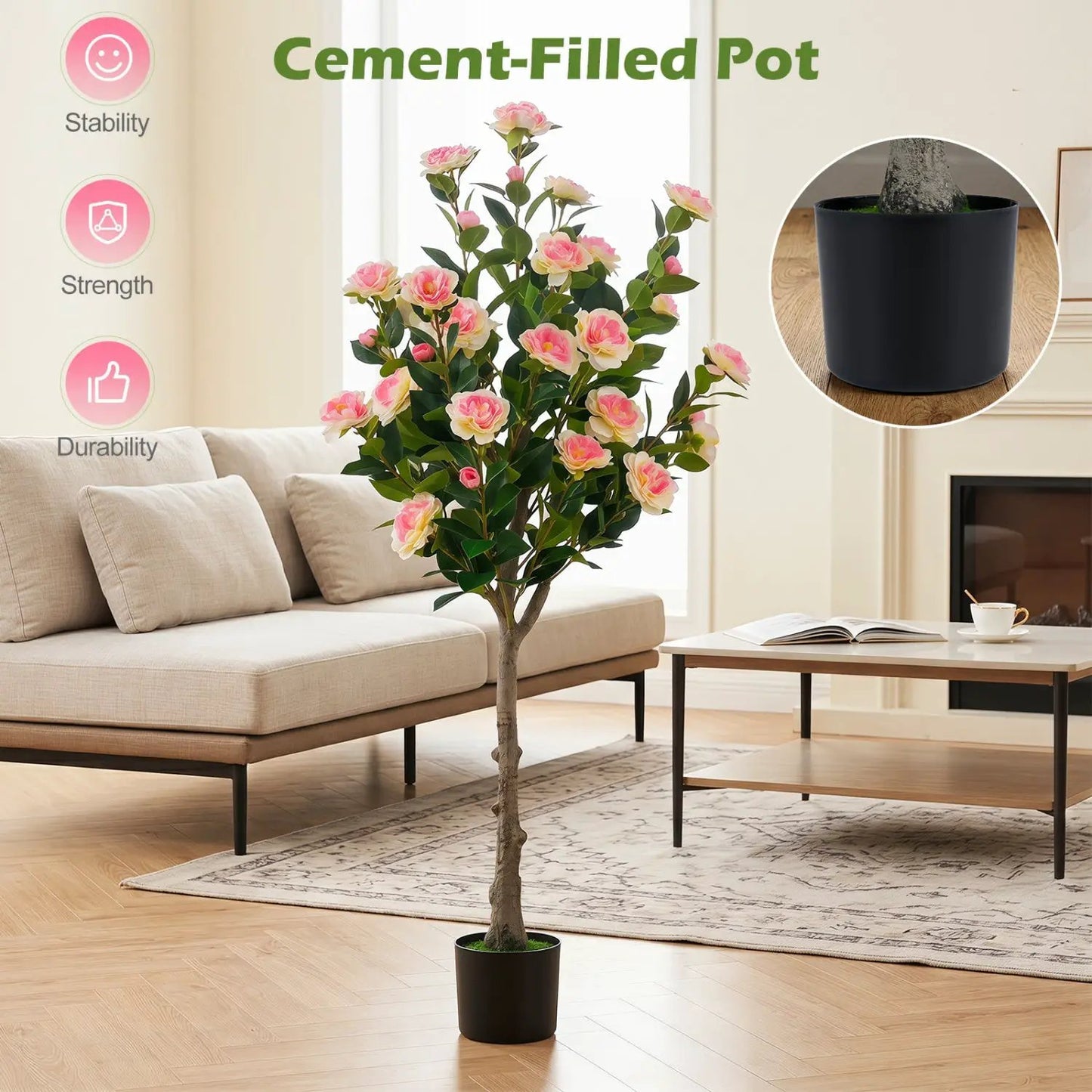 Artificial Camellia Tree with 27 Pink Blossoms