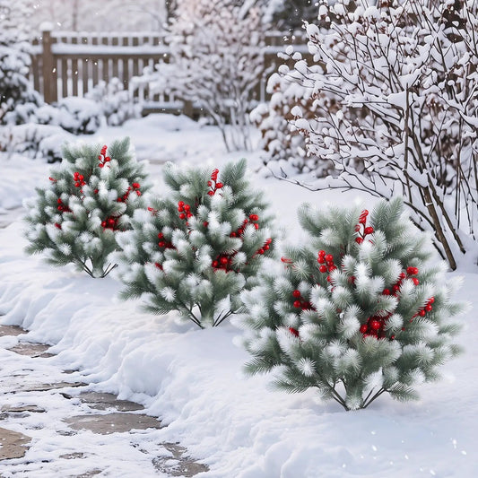 Artificial Cedar Topiary Trees with Ground Spikes set of 2 with red berries on Tampa Home & Garden Store