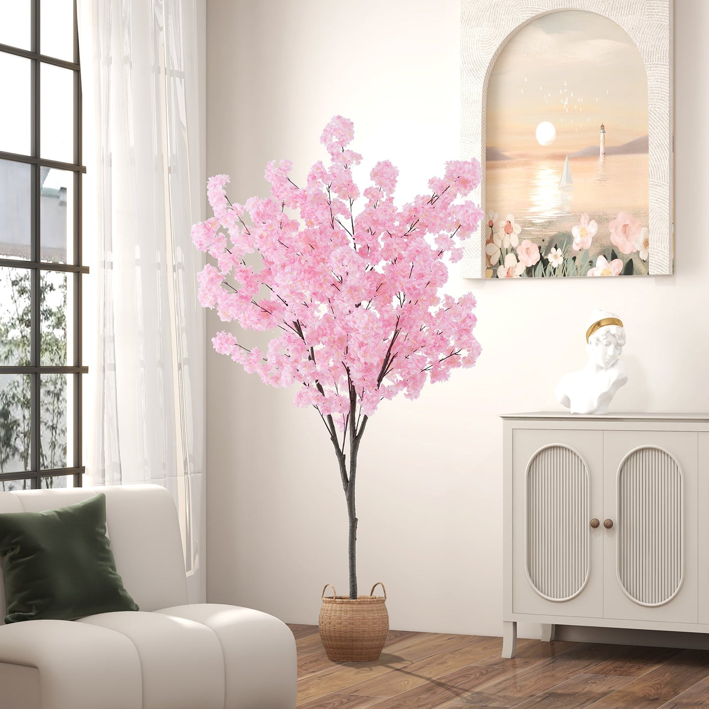 Árbol artificial de flor de cerezo de 6.5 pies de alto con 900 flores rosas