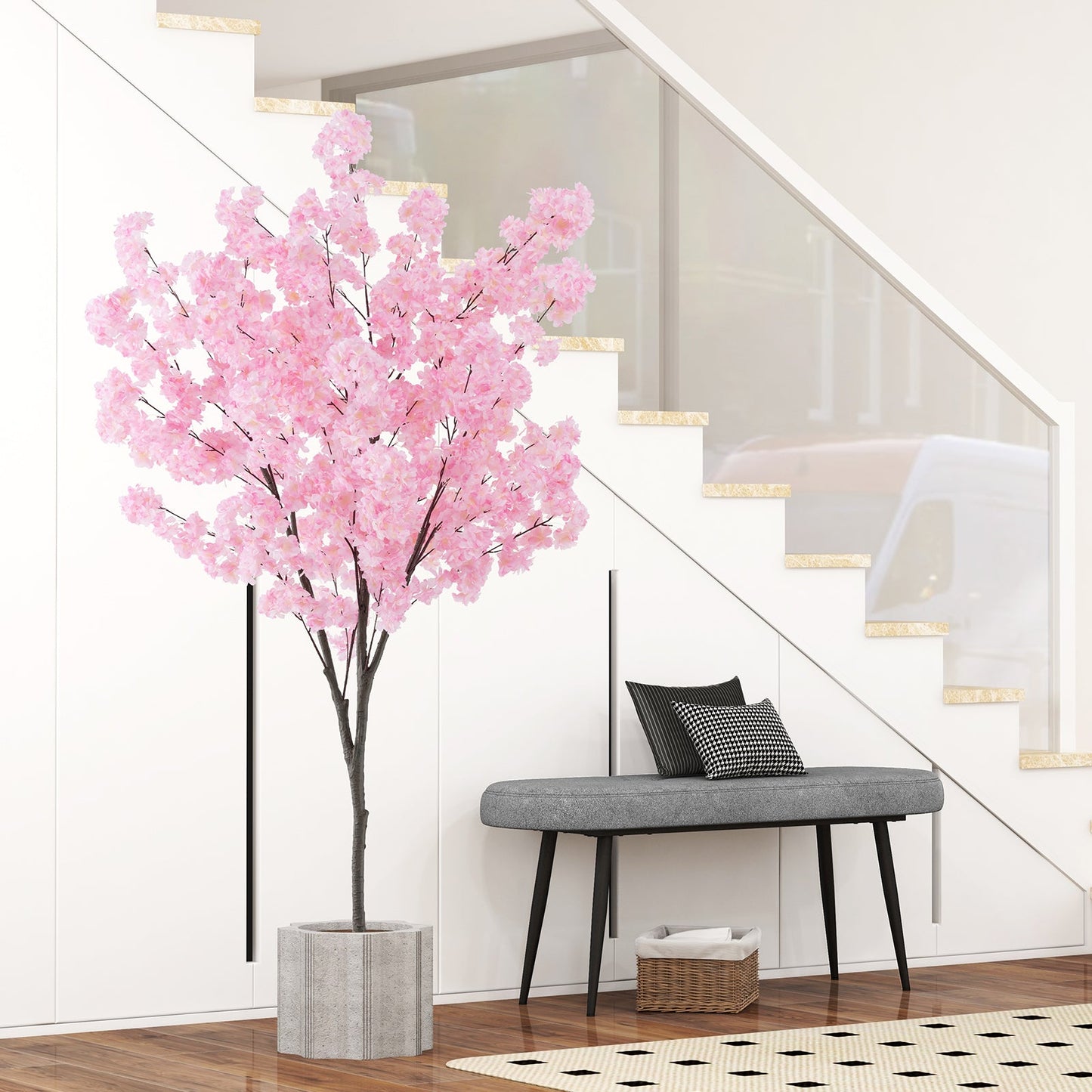 Árbol artificial de flor de cerezo de 6.5 pies de alto con 900 flores rosas