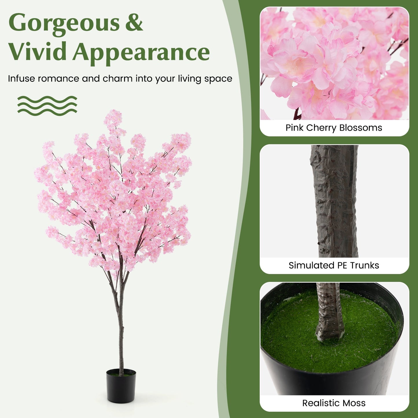 Árbol artificial de flor de cerezo de 6.5 pies de alto con 900 flores rosas