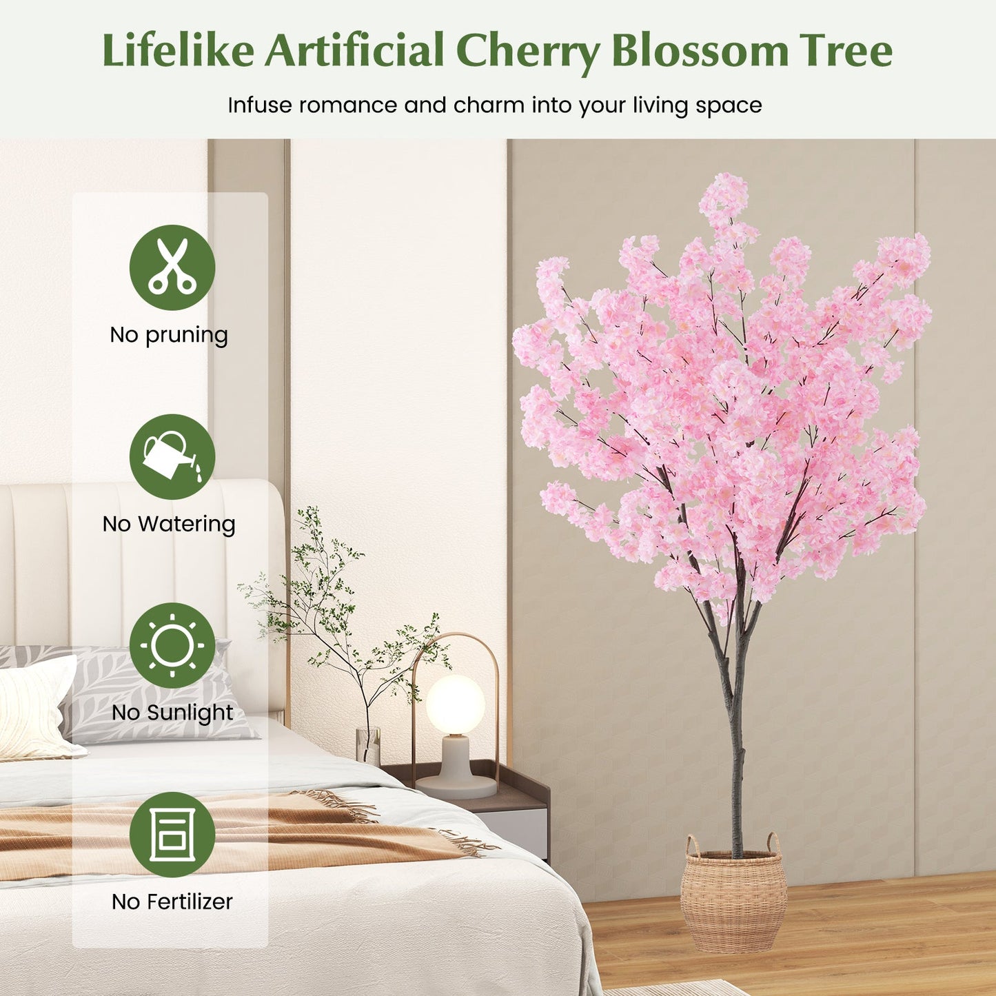 Árbol artificial de flor de cerezo de 6.5 pies de alto con 900 flores rosas