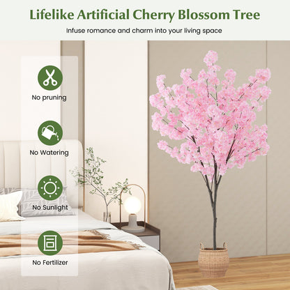 Árbol artificial de flor de cerezo de 6.5 pies de alto con 900 flores rosas