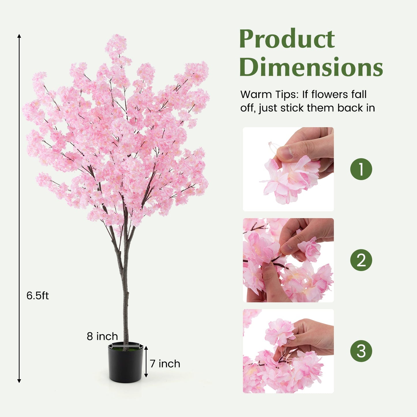 Árbol artificial de flor de cerezo de 6.5 pies de alto con 900 flores rosas