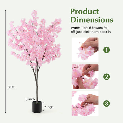 Árbol artificial de flor de cerezo de 6.5 pies de alto con 900 flores rosas
