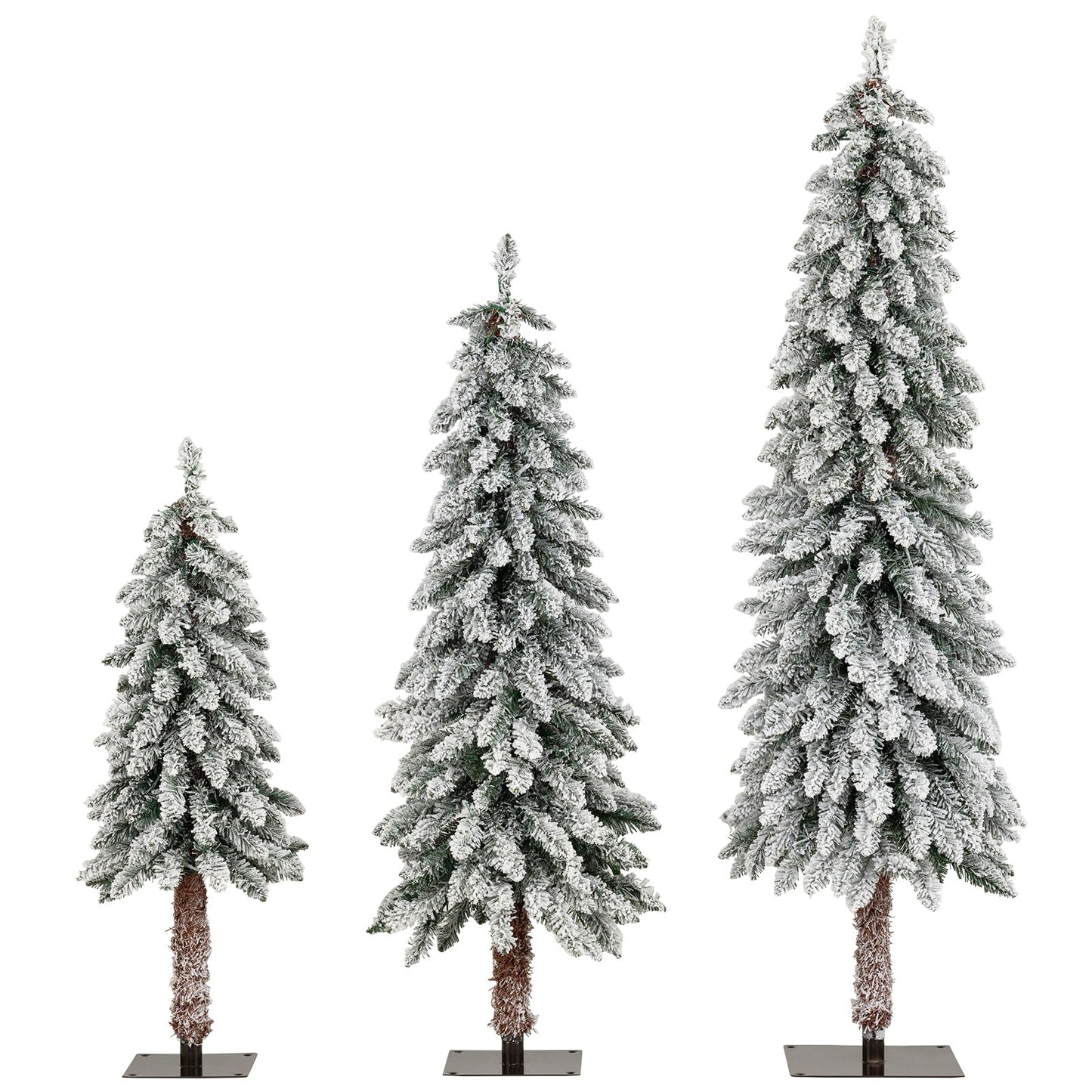 Artificial Christmas Tree Set of 3 with Snow-flocked Branch Tips