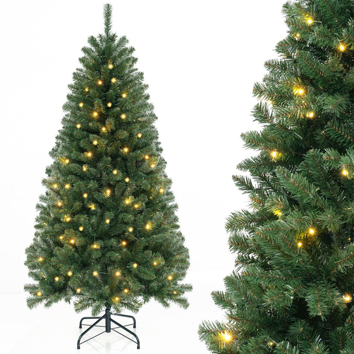 Two DirectDeals pre-lit artificial Christmas trees with warm LED lights, needles on metal stand on Tampa Home & Garden Store