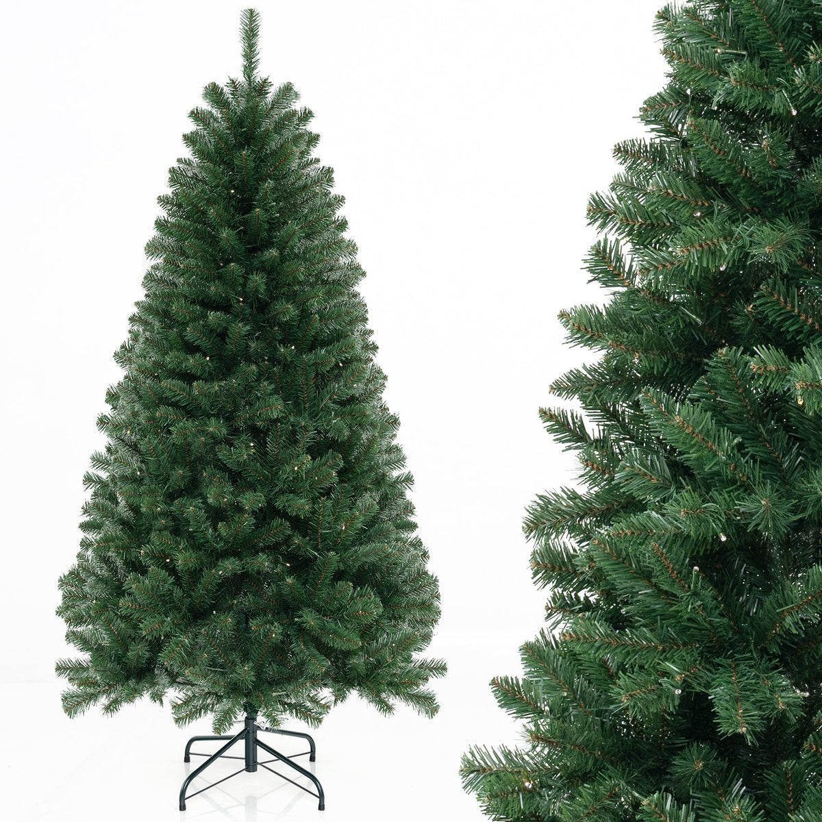 Two pre-lit artificial Christmas trees with LED lights by DirectDeals on metal stands on Tampa Home & Garden Store