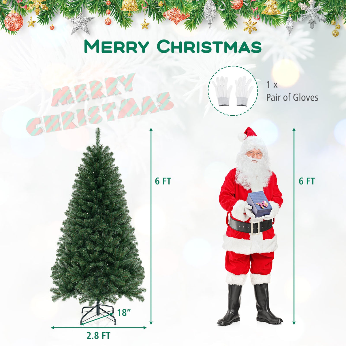 Pre-lit artificial Christmas tree with LED lights by DirectDeals, green needles 6 ft tall on Tampa Home & Garden Store