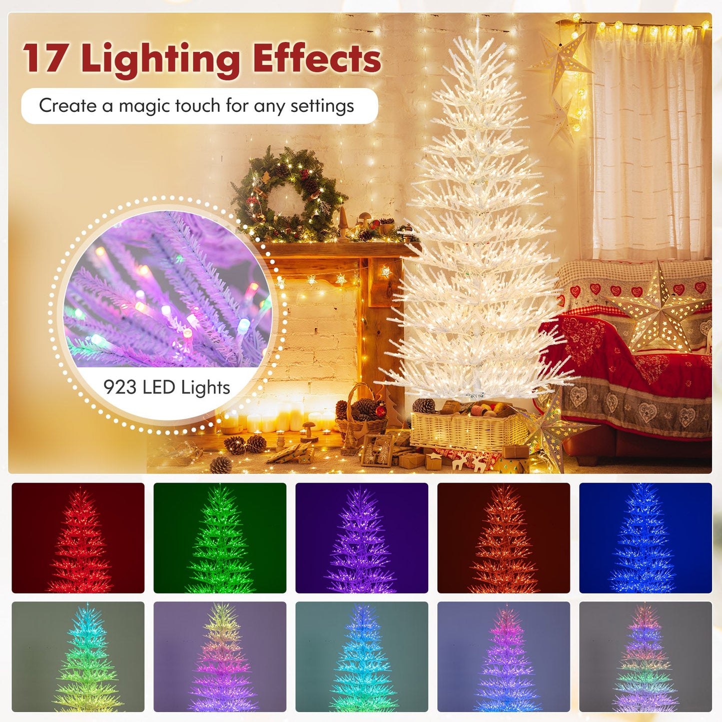 Árbol de Navidad Artificial Preiluminado de 2,1 m, Árbol de Navidad Articulado con 820 Puntas de Rama Tipo Coral