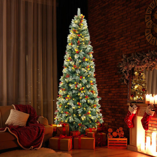 9 ft prelit artificial Christmas tree with PVC needles, green with warm white lights on Tampa Home & Garden Store