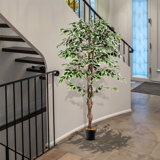 Artificial Ficus Tree Tall Faux Indoor Plant with 1008 Leaves Nursery Pot and Dried Moss - Tampa Home & Garden Store