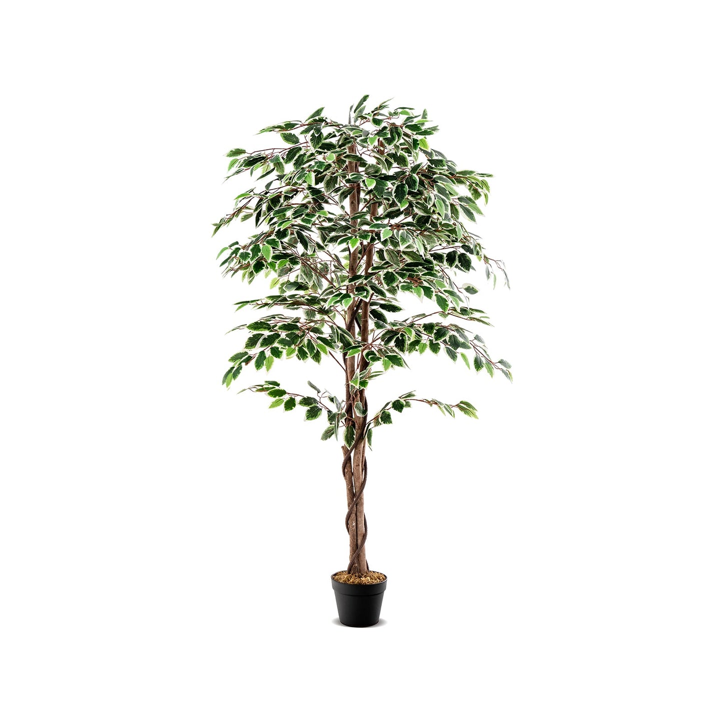 Ficus artificial alto, planta de interior sintética con 1008 hojas, maceta de vivero y musgo seco