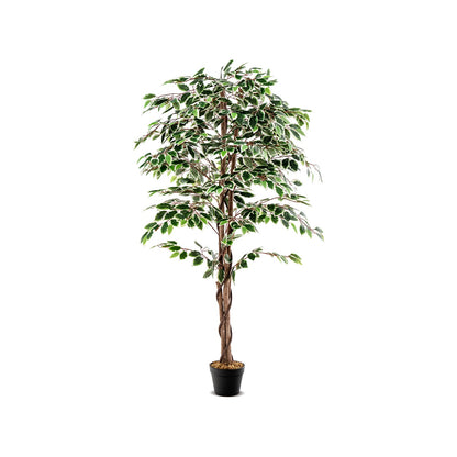 Ficus artificial alto, planta de interior sintética con 1008 hojas, maceta de vivero y musgo seco