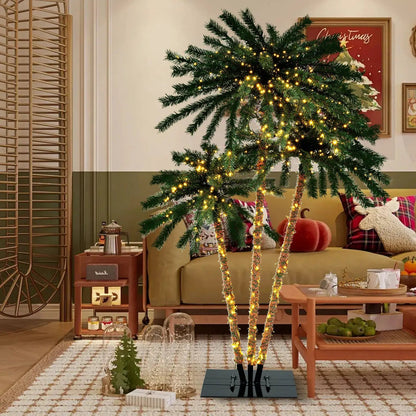 Christmas tree with warm white lights in a cozy living room with mid-century decor on Tampa Home & Garden Store