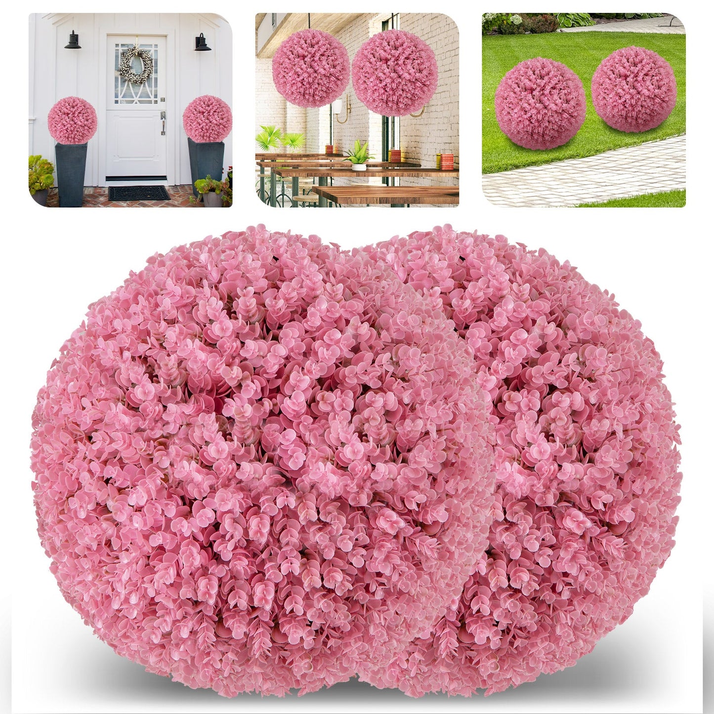 Bolas decorativas de eucalipto falso morado de 17.5 pulgadas con 7 capas de hojas para patio trasero, porche, jardín y boda - Rosa