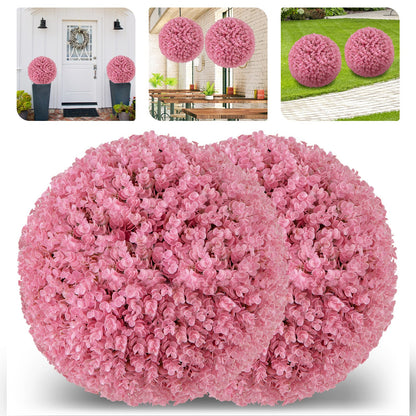 Bolas decorativas de eucalipto falso morado de 17.5 pulgadas con 7 capas de hojas para patio trasero, porche, jardín y boda - Rosa