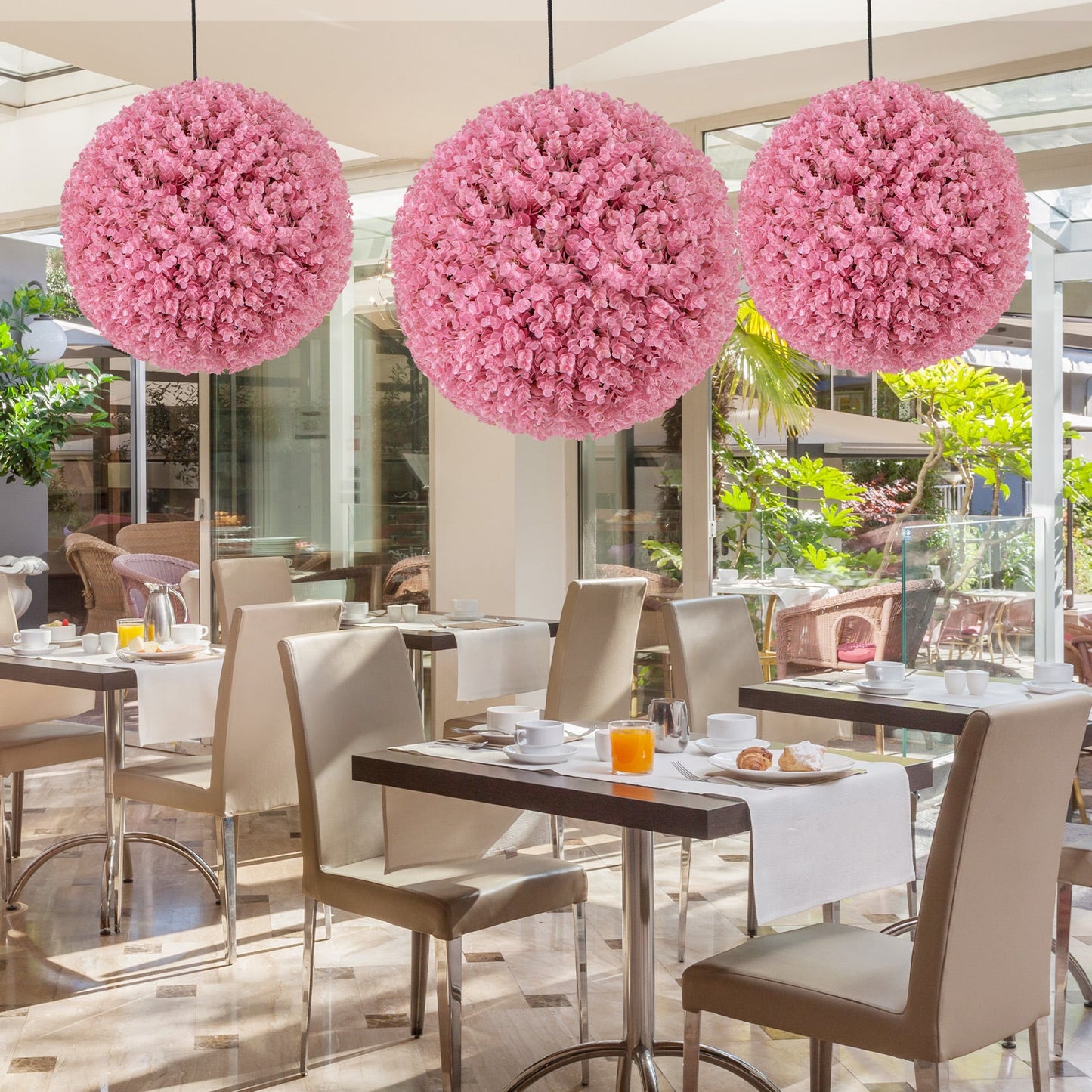 Bolas decorativas de eucalipto falso morado de 17.5 pulgadas con 7 capas de hojas para patio trasero, porche, jardín y boda - Rosa