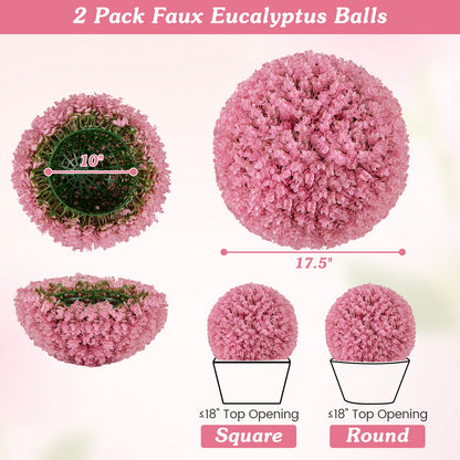 Bolas decorativas de eucalipto falso morado de 17.5 pulgadas con 7 capas de hojas para patio trasero, porche, jardín y boda - Rosa