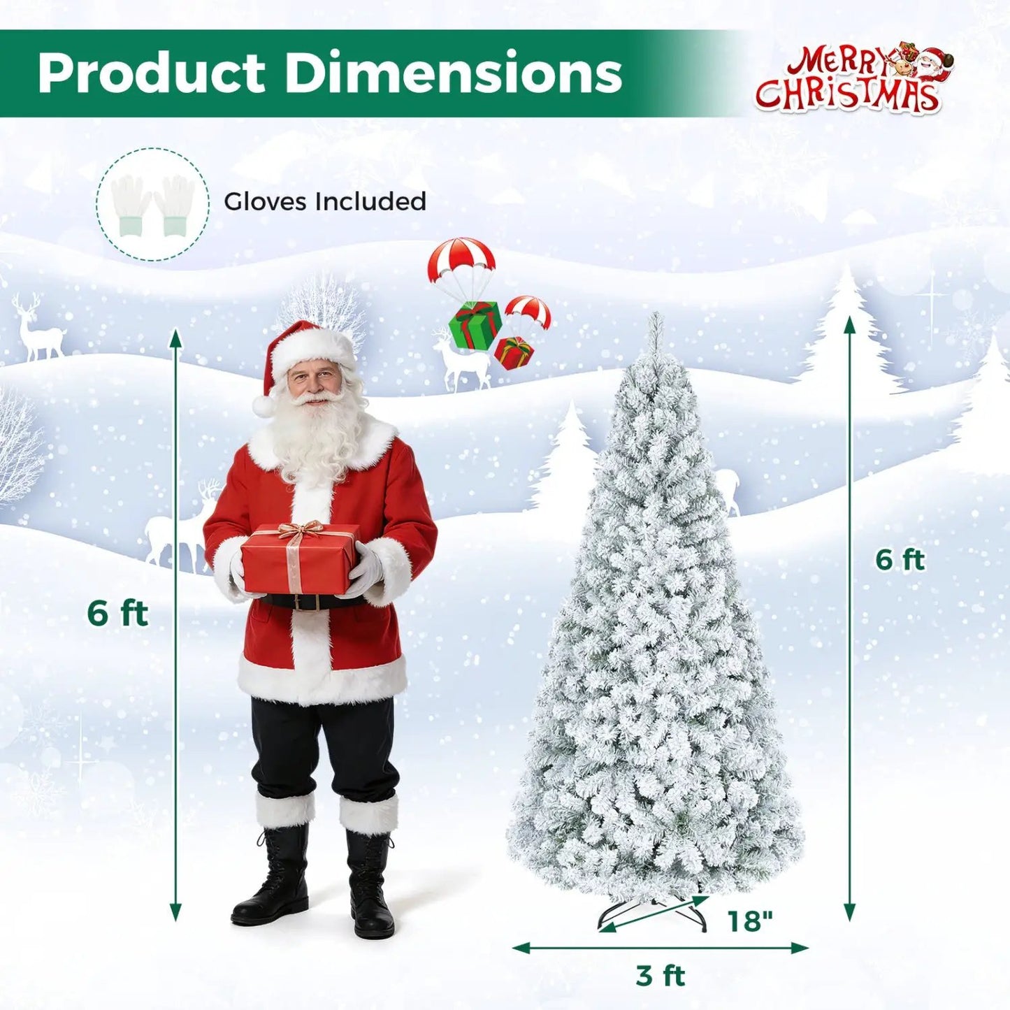 Snow Flocked 6 ft Christmas Tree on Metal Stand