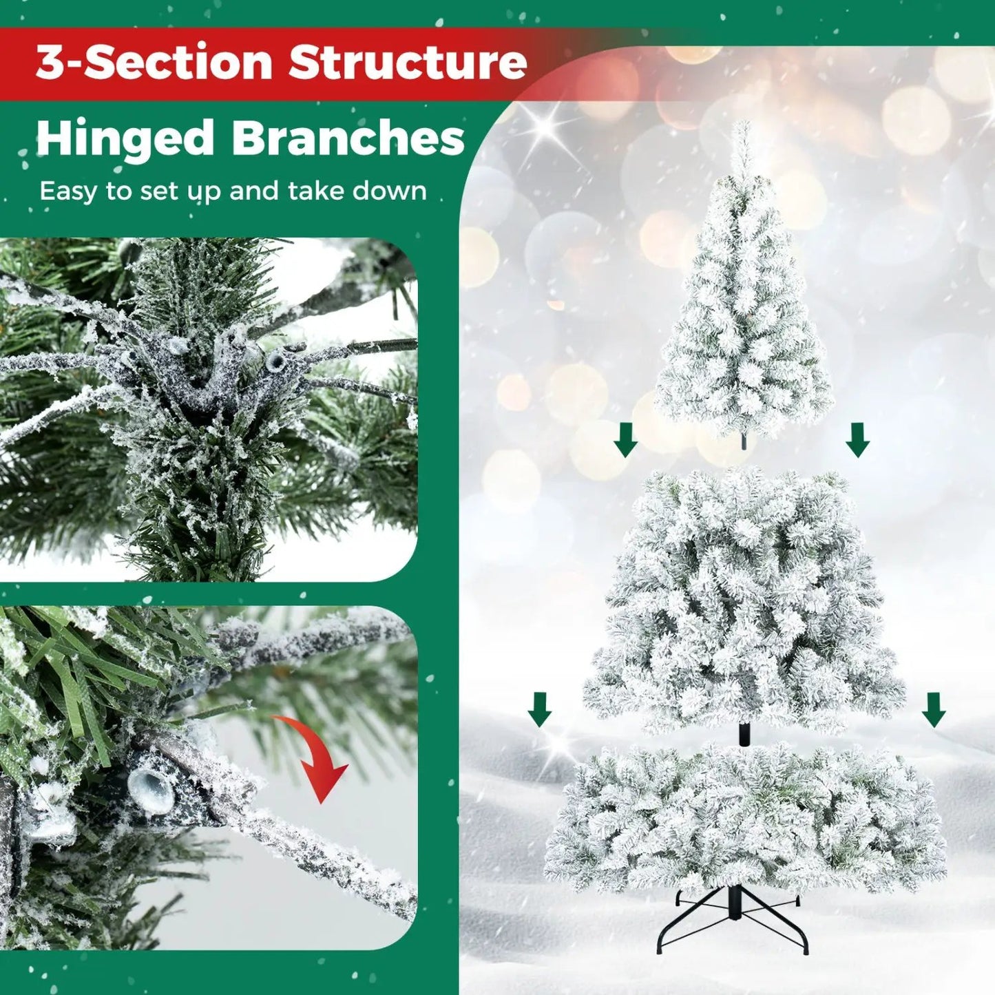 Snow Flocked 6 ft Christmas Tree on Metal Stand