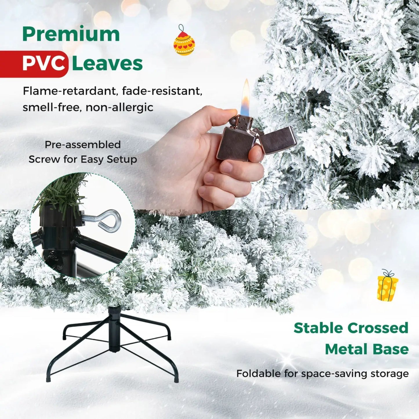 Snow Flocked 6 ft Christmas Tree on Metal Stand