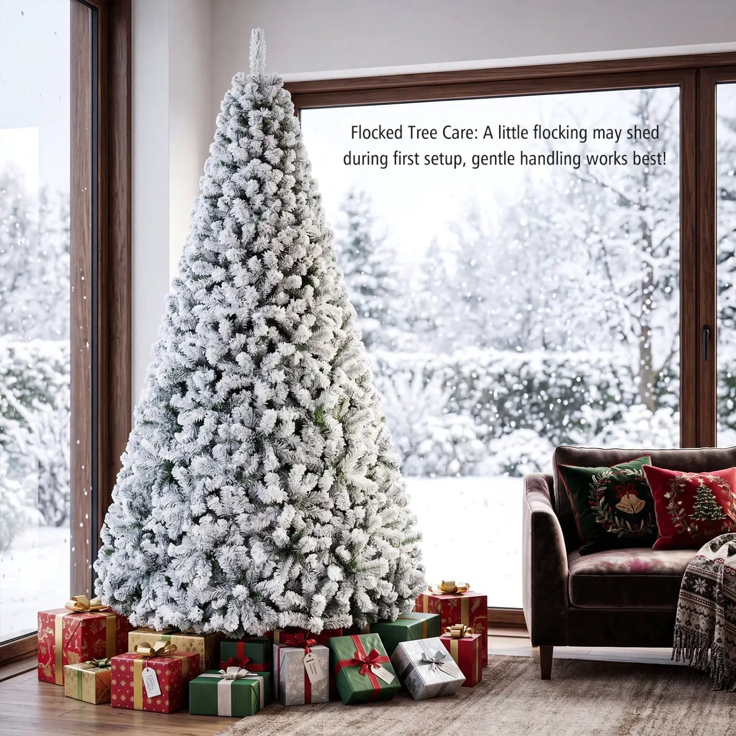 Snow-Flocked Artificial Christmas Tree with Stand