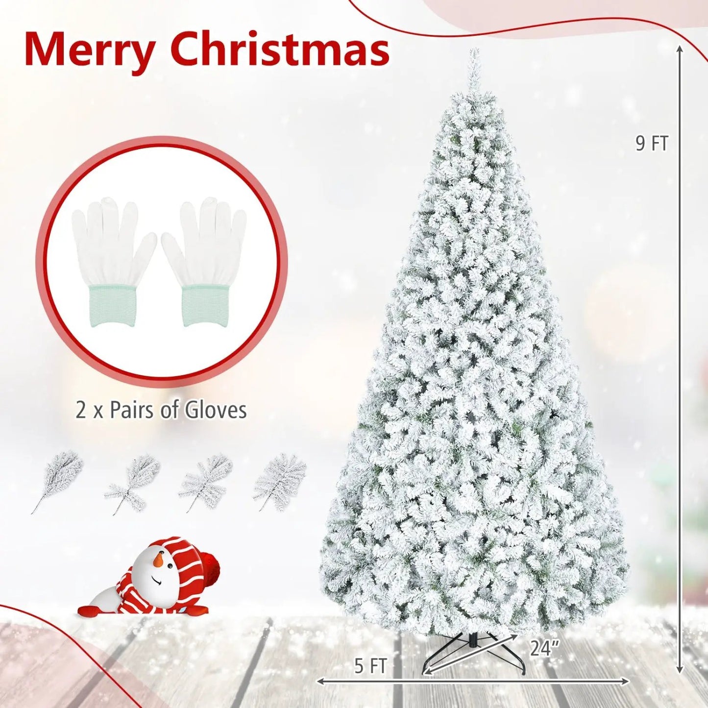 Snow-Flocked Artificial Christmas Tree with Stand